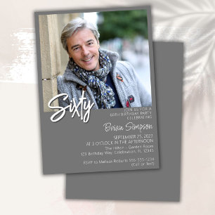 Grey 60th Birthday Photo  Invitation