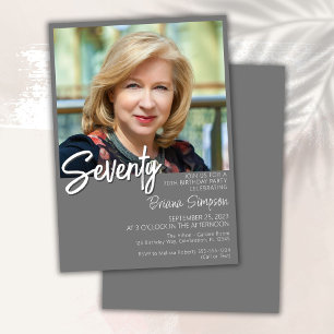 Grey 70th Birthday Photo Invitation