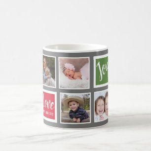 Grey 8 Family Photo Collage Love Joy Christmas Coffee Mug