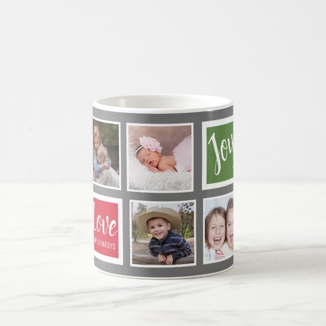 Grey 8 Family Photo Collage Love Joy Christmas Coffee Mug (Center)