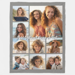Grey 9 Photo Instagram Collage --- CAN edit COLOR Fleece Blanket