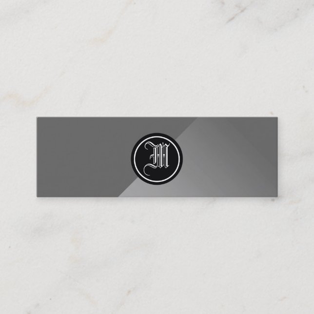 Grey Abstract and Monogram Mini Business Card (Front)