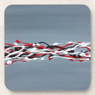 Grey abstract art red and black coaster
