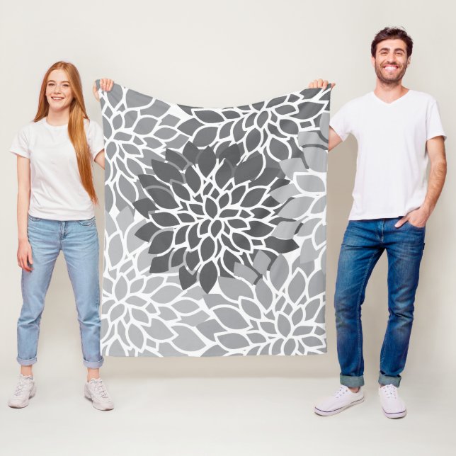 Grey Abstract Floral  Fleece Blanket (In Situ)