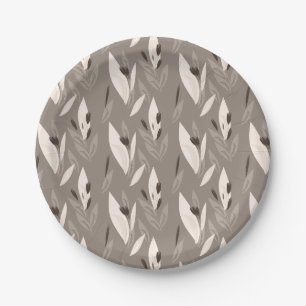 Grey abstract red retro flower pattern paper plate