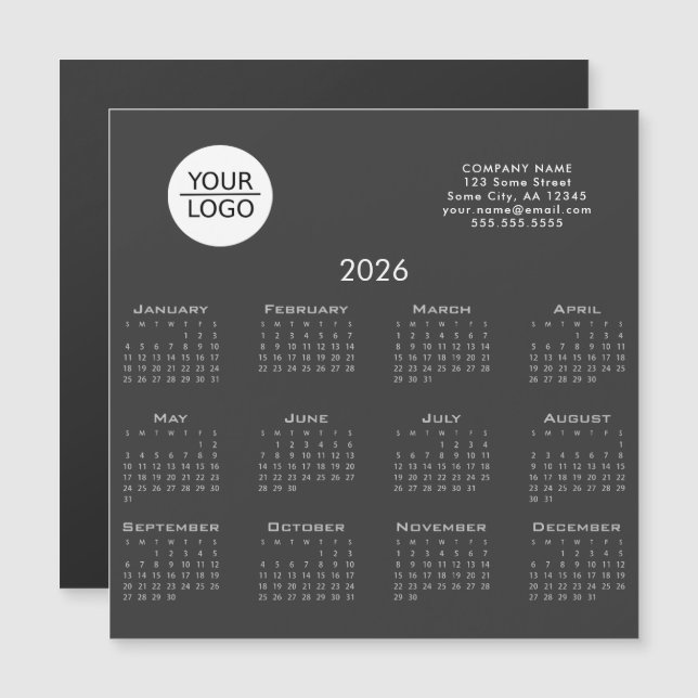 Grey Add your Logo 2026 Calendar Company Magnet (Front/Back)