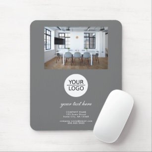 Grey Add your Logo Custom Text Promotion Photo  Mouse Pad
