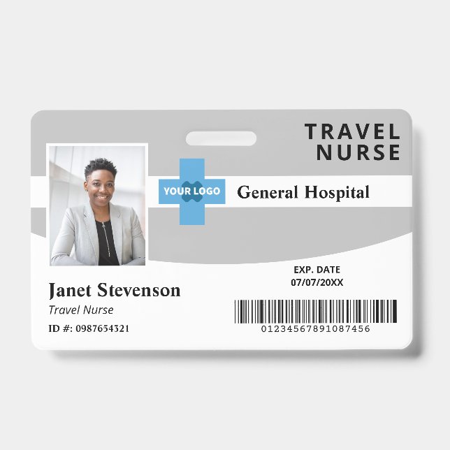 Grey Add Your Logo Hospital Employee Photo ID Badge (Front)
