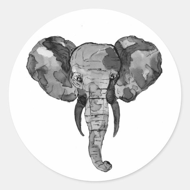 Grey African Elephant Head Classic Round Sticker (Front)