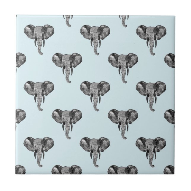 Grey African Elephant Pattern Ceramic Tile (Front)