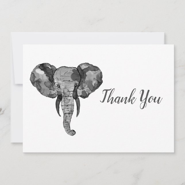 Grey African Elephant Thank You Card (Front)