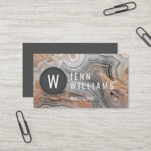 Grey agate geode modern crystal business card rose