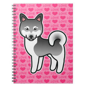 Grey Alaskan Klee Kai Dog Love Illustration Pink Notebook