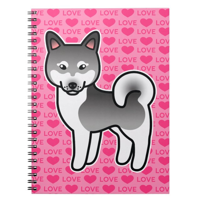 Grey Alaskan Klee Kai Dog Love Illustration Pink Notebook (Front)