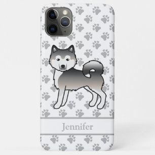 Grey Alaskan Malamute Cute Cartoon Dog & Name iPhone 11 Pro Max Case