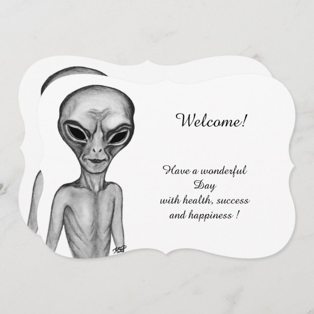 Grey Alien , Add Your Text Invitation (Front/Back)