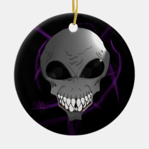 Grey alien Christmas tree ornament