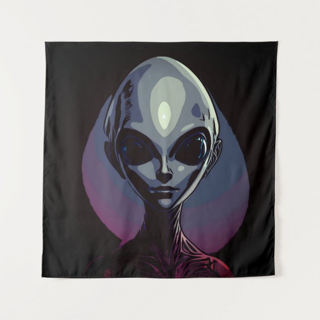 Grey Alien Extraterrestrial Art Tapestry (Front)