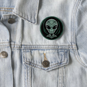 Grey Alien Head 6 Cm Round Badge