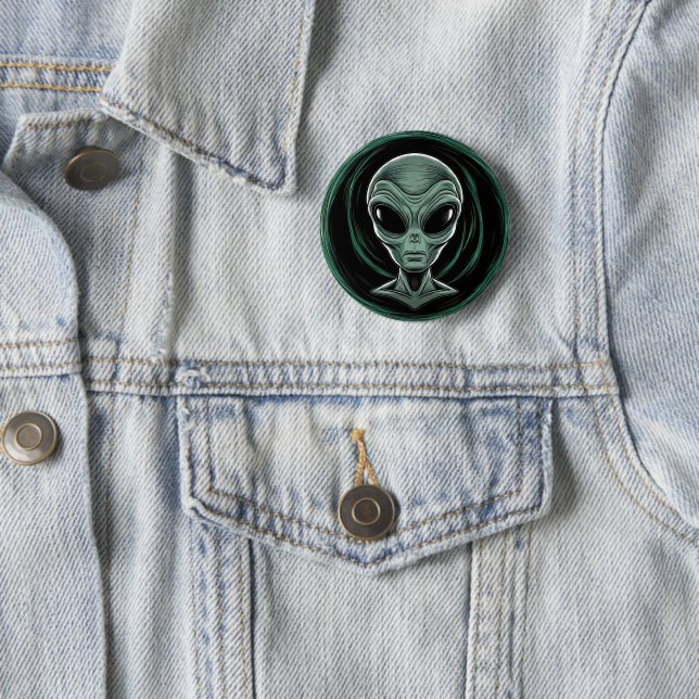 Grey Alien Head  6 Cm Round Badge (In Situ)