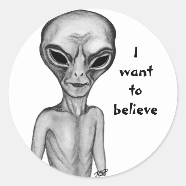 Grey Alien , I want to believe Classic Round Sticker (Front)
