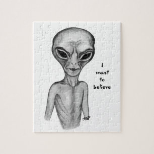 Grey Alien , I want to believe Jigsaw Puzzle