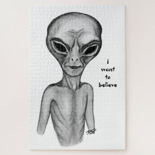 Grey Alien , I want to believe Jigsaw Puzzle