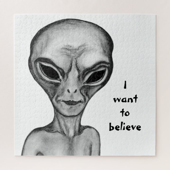 Grey Alien , I want to believe Jigsaw Puzzle (Vertical)