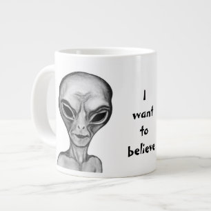 Grey Alien , I want to believe Large Coffee Mug