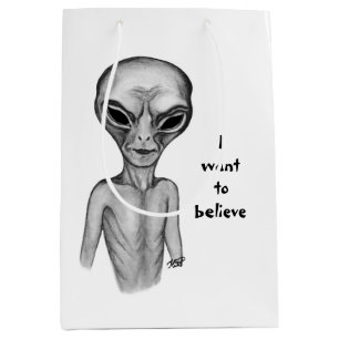 Grey Alien , I want to believe Medium Gift Bag