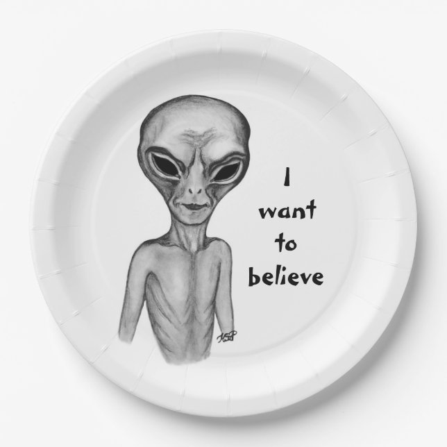 Grey Alien , I want to believe Paper Plate (Front)