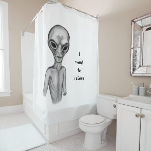 Grey Alien , I want to believe Shower Curtain