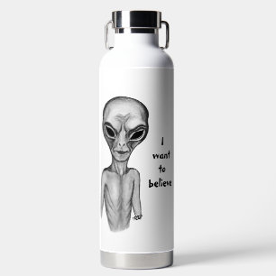 Grey Alien , I want to believe Water Bottle