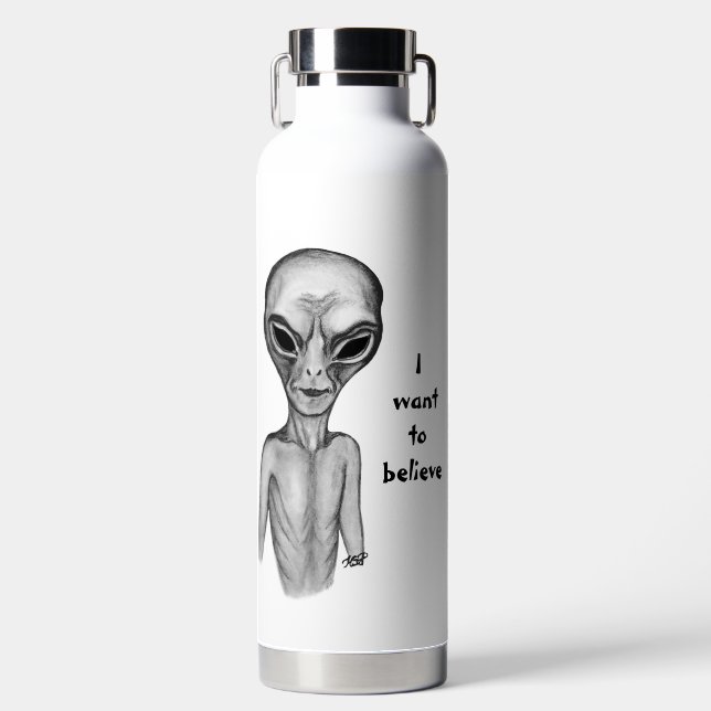 Grey Alien , I want to believe Water Bottle (Front)