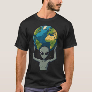 Grey Alien Lifting the Earth 🌍👽 T-Shirt