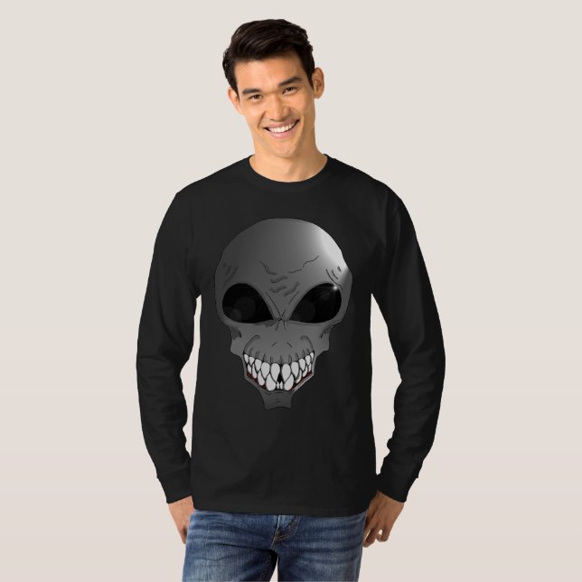 Grey alien Men's Basic Long Sleeve T-Shirt (Front Full)