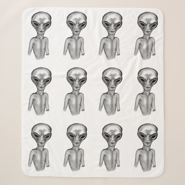 Grey Alien Sherpa Blanket (Front)