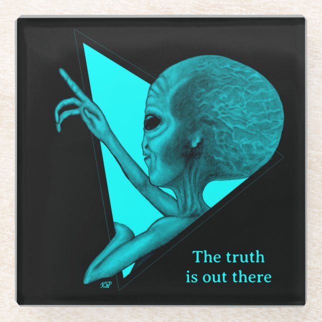 Grey Alien, the truth is out there Glass Coaster (Front)
