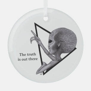 Grey Alien, the truth is out there Glass Tree Decoration