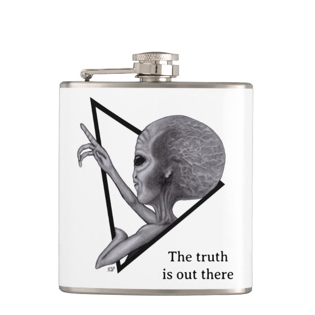 Grey Alien, the truth is out there Hip Flask (Front)
