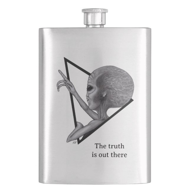 Grey Alien, the truth is out there Hip Flask (Front)