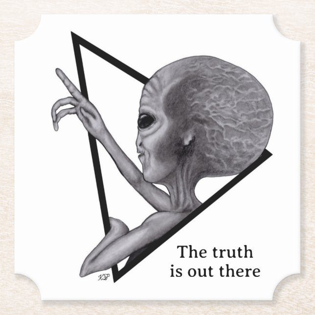 Grey Alien, the truth is out there Paper Coaster (Front)