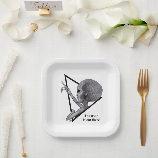 Grey Alien, the truth is out there Paper Plate (Wedding)