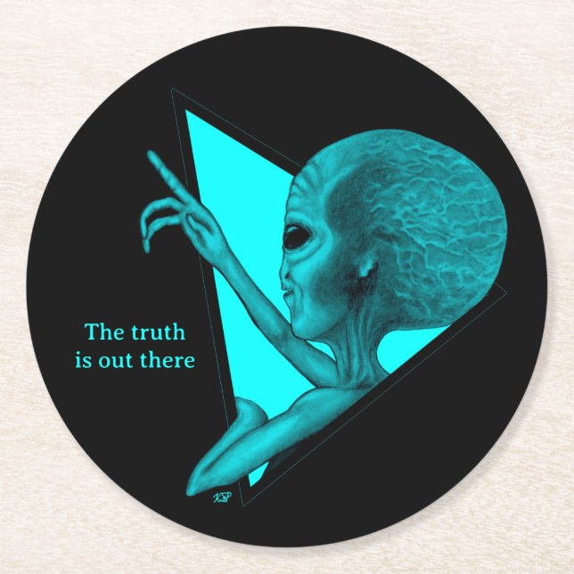 Grey Alien, the truth is out there Round Paper Coaster (Front)