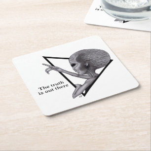 Grey Alien, the truth is out there Square Paper Coaster