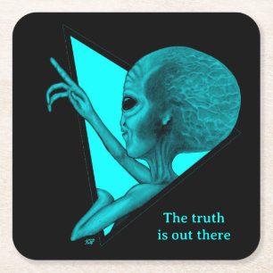 Grey Alien, the truth is out there Square Paper Coaster
