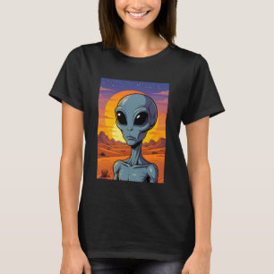 Grey Alien UFO Sunset Visitors from The Stars Vint T-Shirt