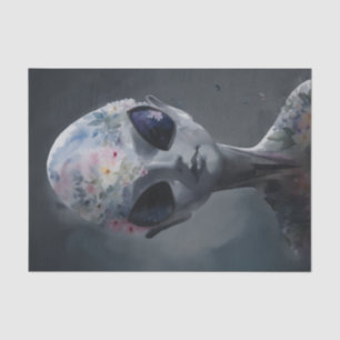 Grey Alien Watercolor Floral Tissue Paper