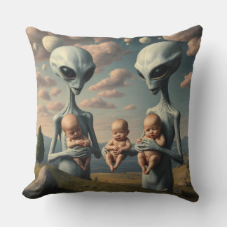 Grey Aliens Cradling Human Babies Cushion