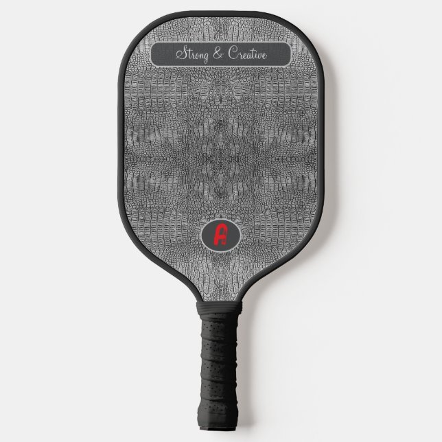 Grey Alligator Leather Scales Custom Monogram  Pickleball Paddle (Back)